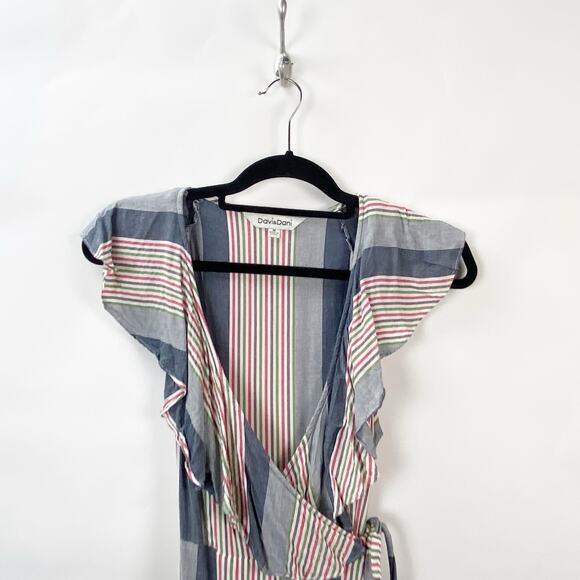 Davi & Dani Medium Womens Multicolor Striped Blue Flowy Sleeveless Wrap Dress - Picture 3 of 8